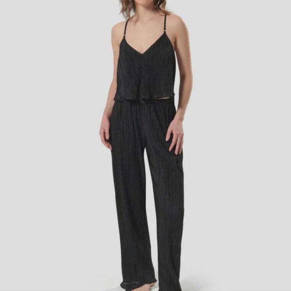 Bluebella Neeson Black Pleated Plisse 2 Piece Camisole Wide Leg Pants Set L NWT
